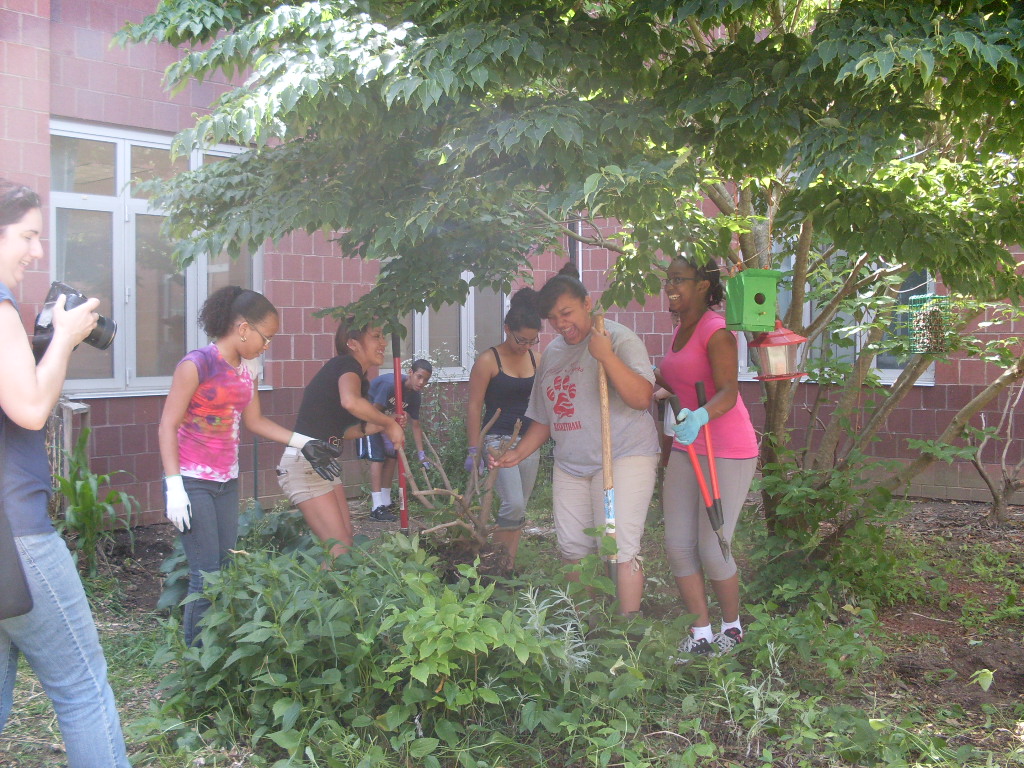 Group of kids working in a school garden